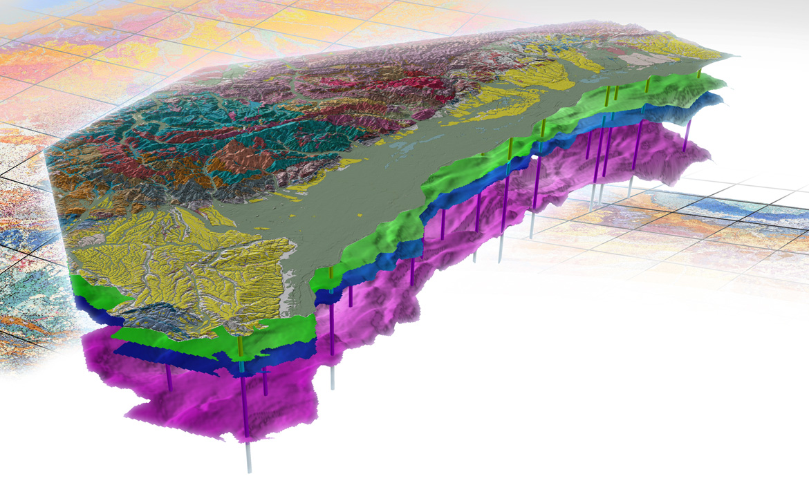 Carte 3D de la plaine d'Alsace et du massif des Vosges pour le Référentiel géologique de la France (Alsace, 2013).