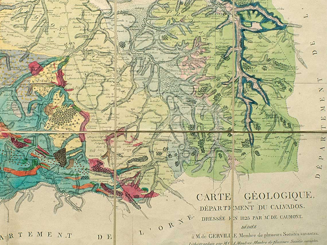 Extrait de la carte géologique du Calvados, dressée en 1825.